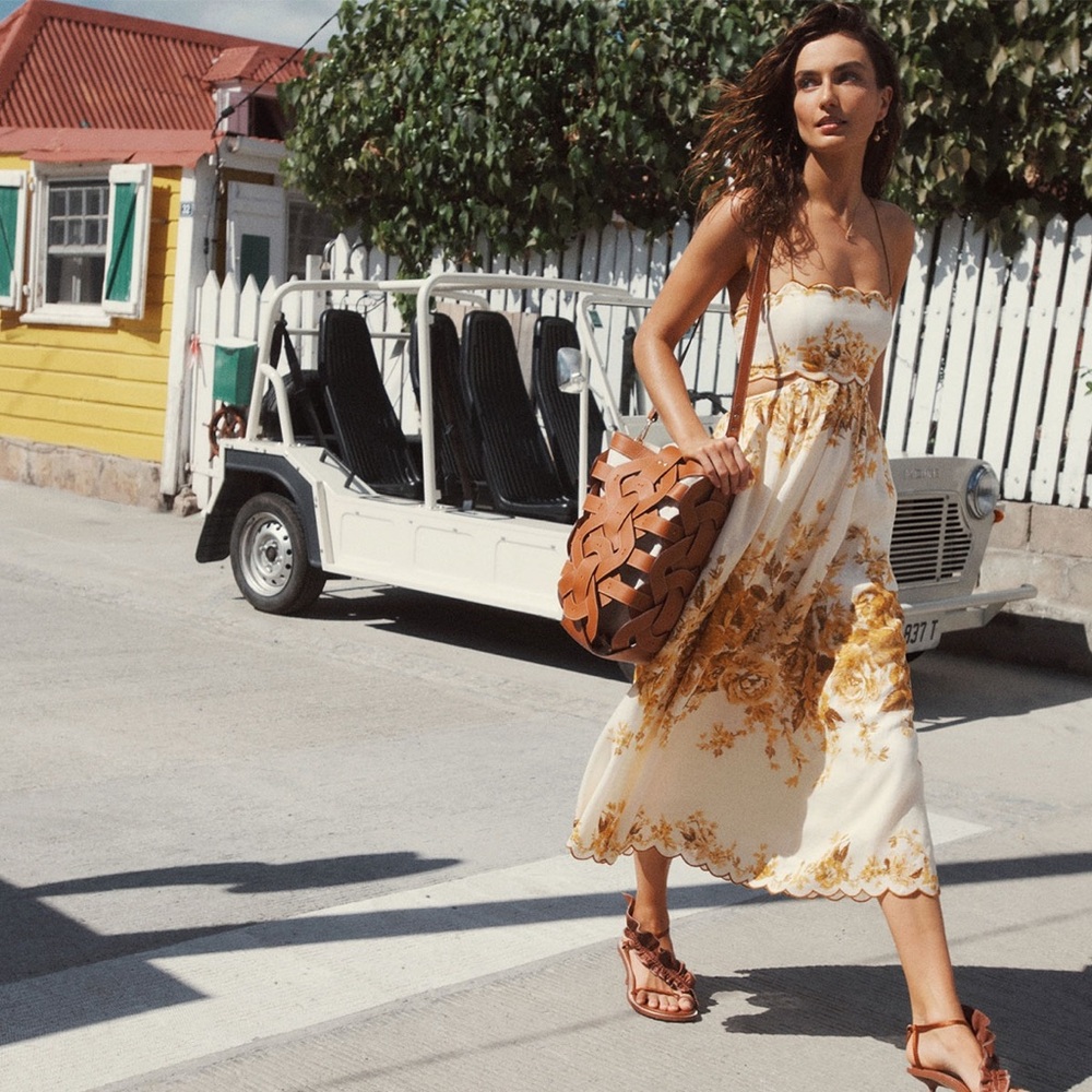 ZIMMERMANN ALIANE SCALLOP MIDI DRESS AMBER FLORAL SIZE 2 US 6-8 - Picture 12 of 16